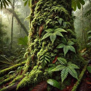 a tree trunk covered in moss