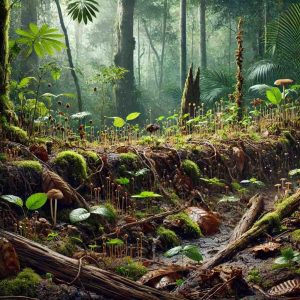 a forest with plants and trees