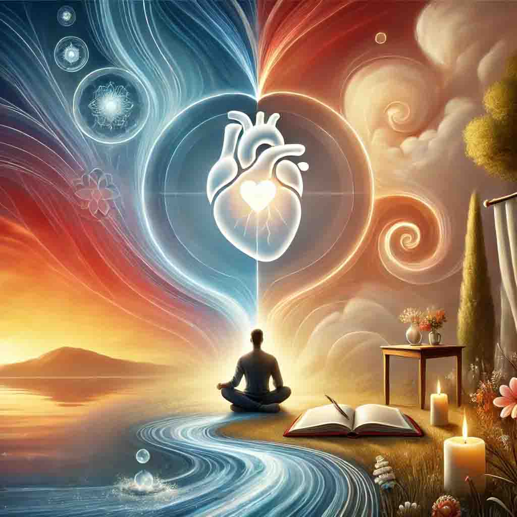 a person sitting in a lotus position with a heart above their head