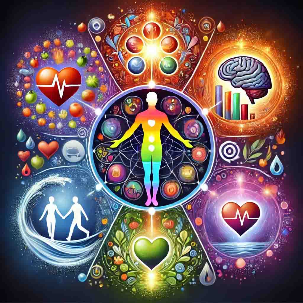 a colorful illustration of a person with different symbols