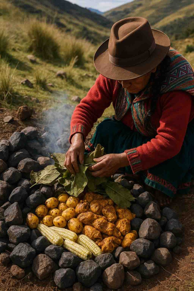andean cooking methods - panchamanca with potatoes and corn