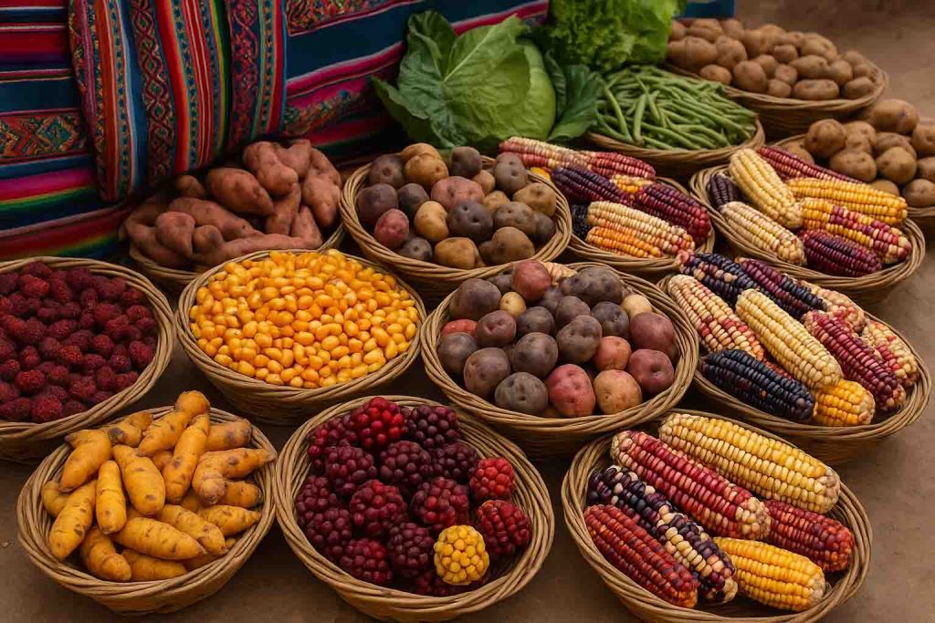 baskets of different andean superfoods