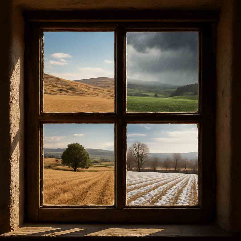 4 windows illustrating different seasons